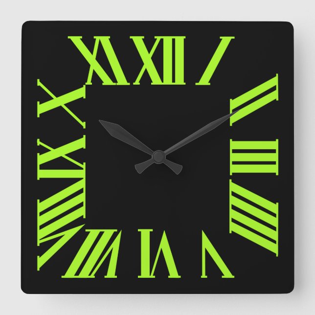 Reloj Cuadrado PixDezines Fluorescente Lime Verde Romano Numeros (Anverso)