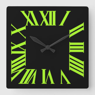 Reloj Cuadrado PixDezines Fluorescente Lime Verde Romano Numeros