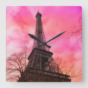 Reloj Cuadrado PixDezines, paris rosado/torre de eiffel
