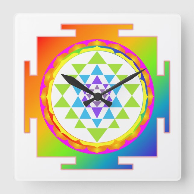Reloj Cuadrado PixDezines Sri Yantra/Chakra/Arcoíris (Anverso)