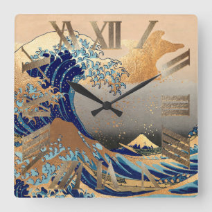Reloj Cuadrado PixDezines Vintage Gran Ola Hokusai 葛飾北斎の神奈川沖浪