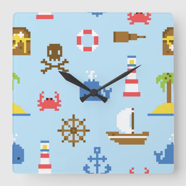 Reloj Cuadrado Pixel Sea Art Pattern (Anverso)