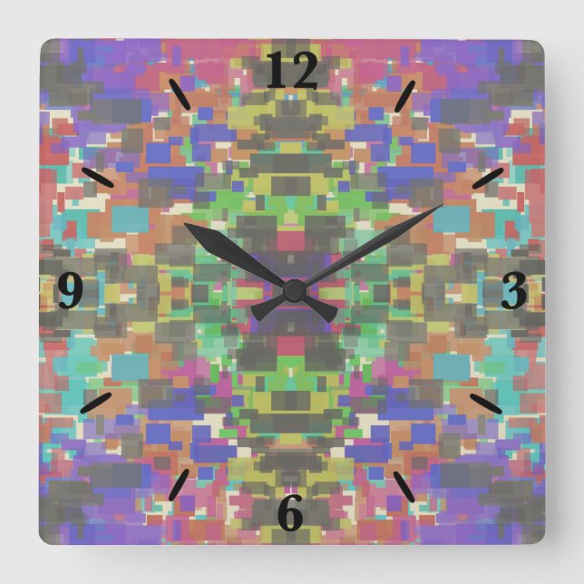 Reloj Cuadrado Pixelated Patterned Beyond Colors Of The Rainbow (Anverso)
