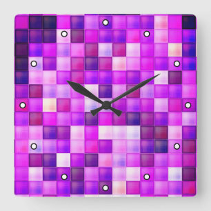 Reloj Cuadrado Pixels Pink Square Pattern with Dots