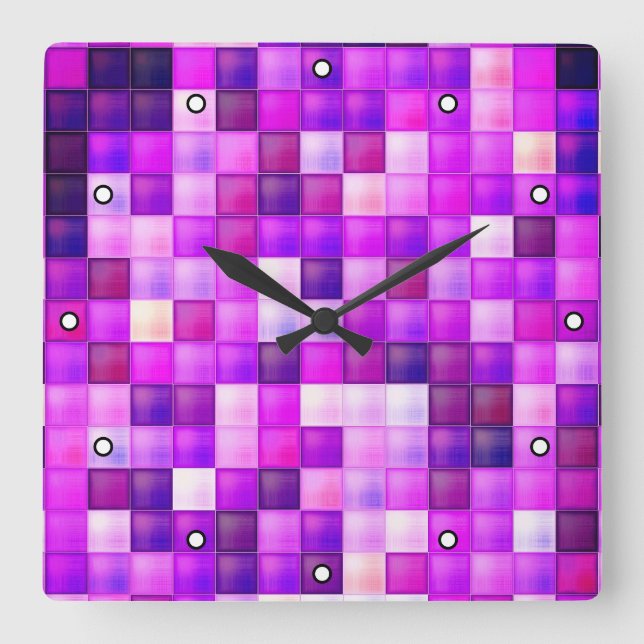 Reloj Cuadrado Pixels Pink Square Pattern with Dots (Anverso)