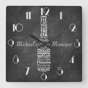 Reloj Cuadrado Pizarra Negra Mancave Retro Personalizada
