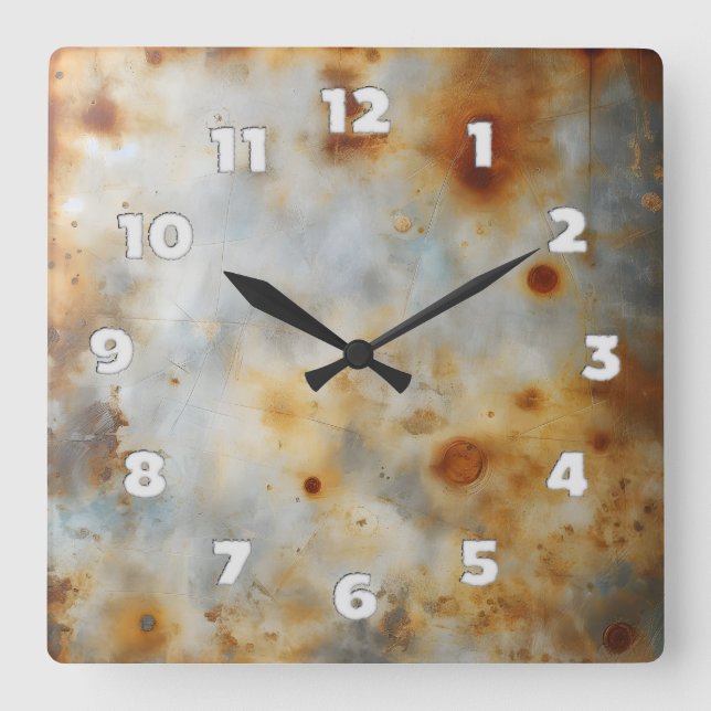 Reloj Cuadrado placa de acero corroída (Anverso)