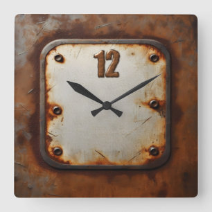 Reloj Cuadrado placa de acero envejecida remachada