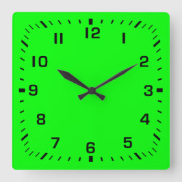 Reloj Cuadrado Placa de Cara Cuadrada Negra sobre Verde Lima