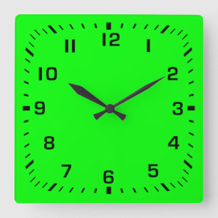 Reloj Cuadrado Placa de Cara Cuadrada Negra sobre Verde Lima