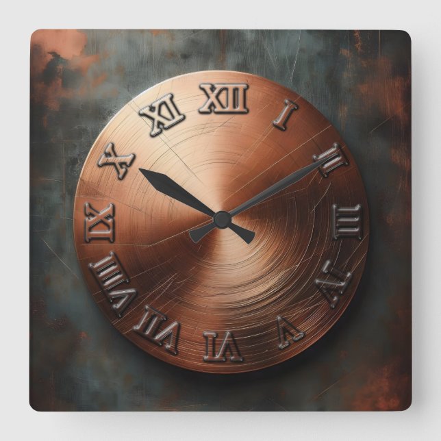 Reloj Cuadrado placa de cobre redonda antigua (Anverso)