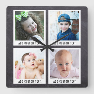 Reloj Cuadrado Placa de Collage de fotos Retro Poloroid Template 