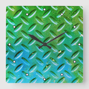 Reloj Cuadrado Placa de diamante Acero verde y azul con puntos