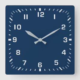 Reloj Cuadrado Placa frontal de número cuadrado blanco sobre azul