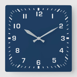 Reloj Cuadrado Placa frontal de número cuadrado blanco sobre azul
