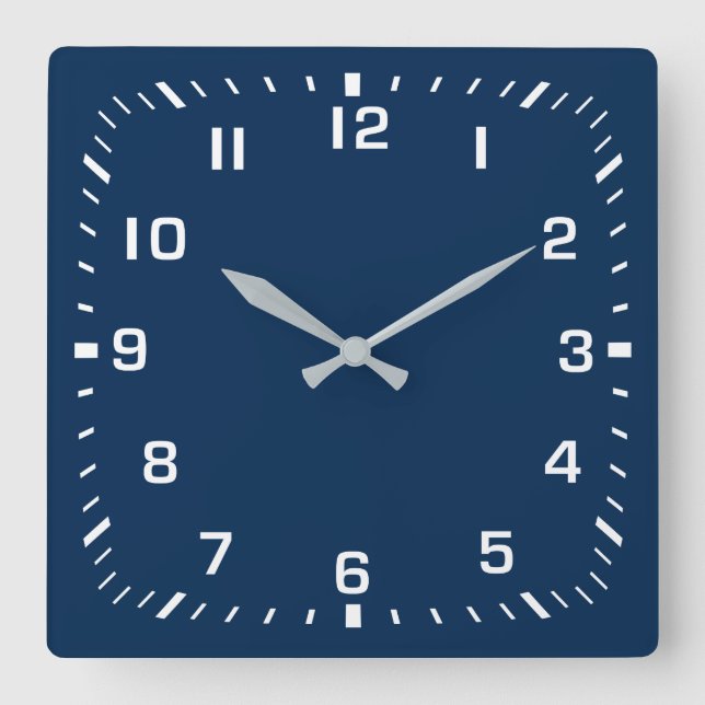 Reloj Cuadrado Placa frontal de número cuadrado blanco sobre azul (Anverso)