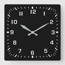 Reloj Cuadrado Placa frontal de número cuadrado blanco sobre negr