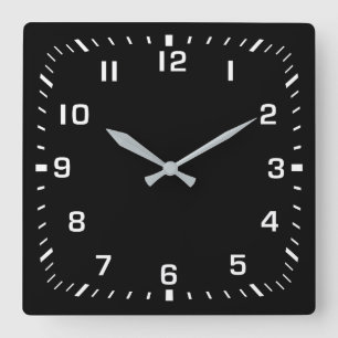 Reloj Cuadrado Placa frontal de número cuadrado blanco sobre negr