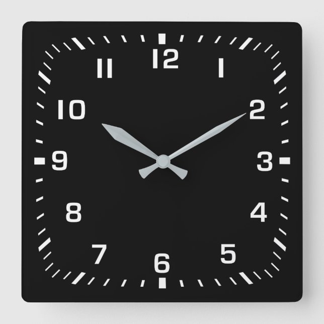 Reloj Cuadrado Placa frontal de número cuadrado blanco sobre negr (Anverso)