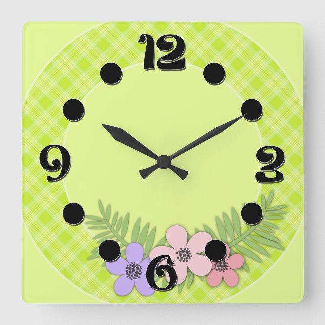 Reloj Cuadrado Placa verde brillante (Anverso)