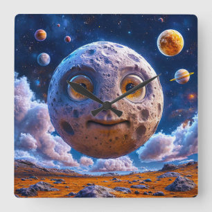 Reloj Cuadrado Planetas galaxia luna