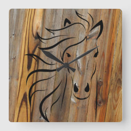 Reloj Cuadrado Planta de madera de caballo silvestre
