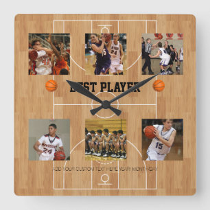 Reloj Cuadrado Plantilla de collage de fotos de baloncesto Bloque