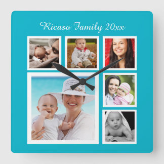 Reloj Cuadrado Plantilla de Collage de fotos personalizada DIY Pe
