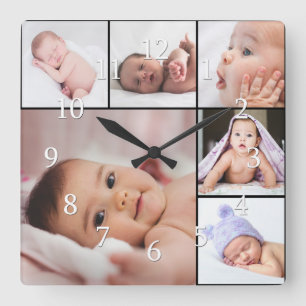 Reloj Cuadrado Plantilla de Collage de fotos personalizado 6