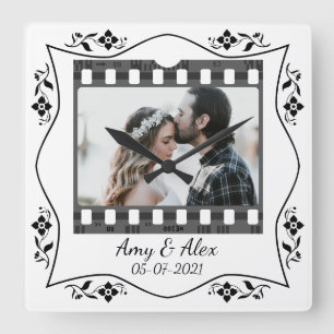 Reloj Cuadrado Plantilla de foto personalizada para tiras de pelí