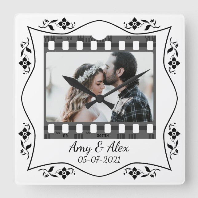 Reloj Cuadrado Plantilla de foto personalizada para tiras de pelí (Anverso)