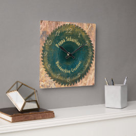 Reloj Cuadrado Plantilla de hoja de sierra rústica de madera para