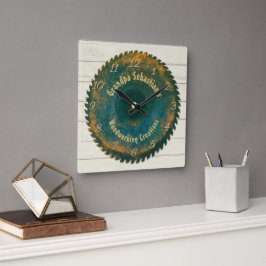 Reloj Cuadrado Plantilla de hoja de sierra rústica de madera para