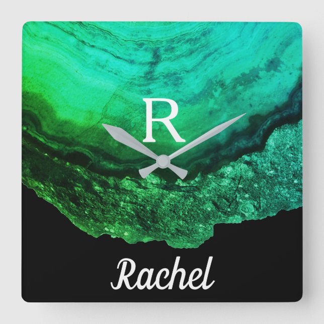 Reloj Cuadrado Plantilla de nombre de inicio de monograma de códi (Anverso)