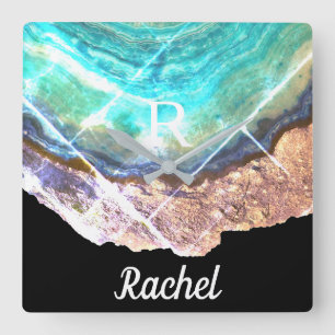 Reloj Cuadrado Plantilla de nombre de monograma de código geogr