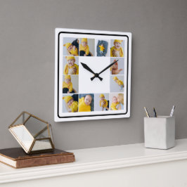 Reloj Cuadrado Plantilla personalizada DIY de 12 Collages de foto