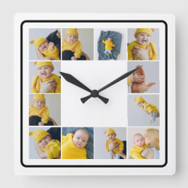 Reloj Cuadrado Plantilla personalizada DIY de 12 Collages de foto