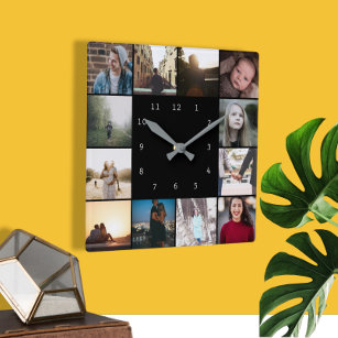 Reloj Cuadrado Plantilla personalizada DIY de 12 Collages de foto