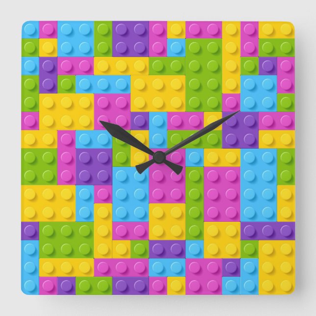 Reloj Cuadrado Plastic Construction Blocks Pattern (Anverso)