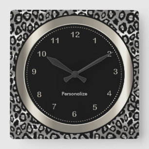 Reloj Cuadrado Plata metalizada y estampado leopardo negro