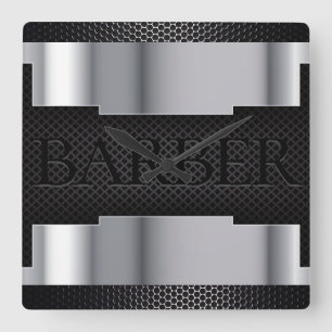 Reloj Cuadrado Plata negra del peluquero