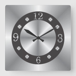 Reloj Cuadrado Plata Y Negro Elegante