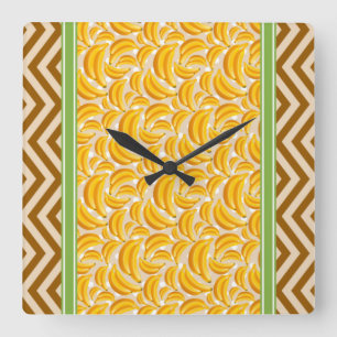 Reloj Cuadrado Plátano Lindo Lunares y Chevron Amarillo