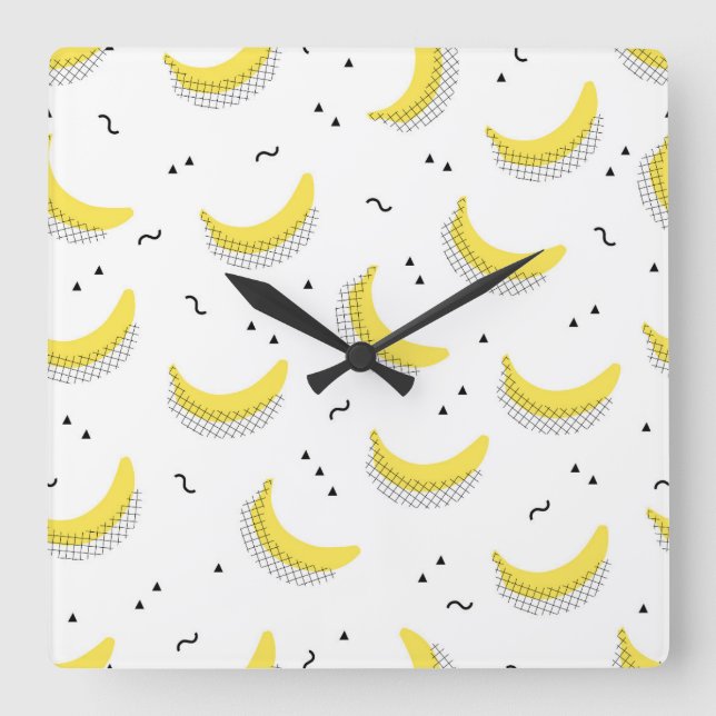 Reloj Cuadrado Plátanos geométricos (Anverso)