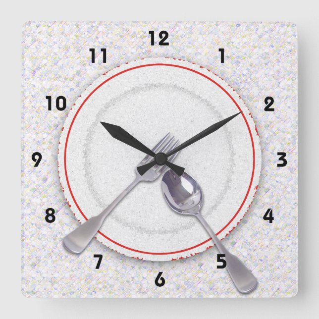 Reloj Cuadrado Plate with Fork and Spoon (Anverso)