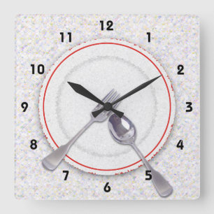 Reloj Cuadrado Plate with Fork and Spoon