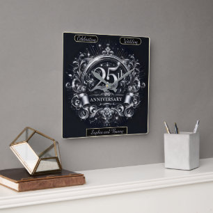 Reloj Cuadrado Plateado Brillante: 25º Aniversario