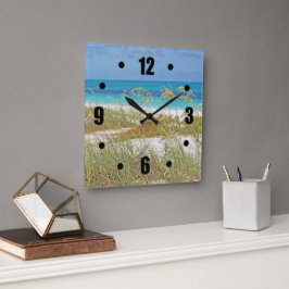 RELOJ CUADRADO "PLAYA BLANCA DE LA ARENA, HIERBA DEL MAR, AGUA
