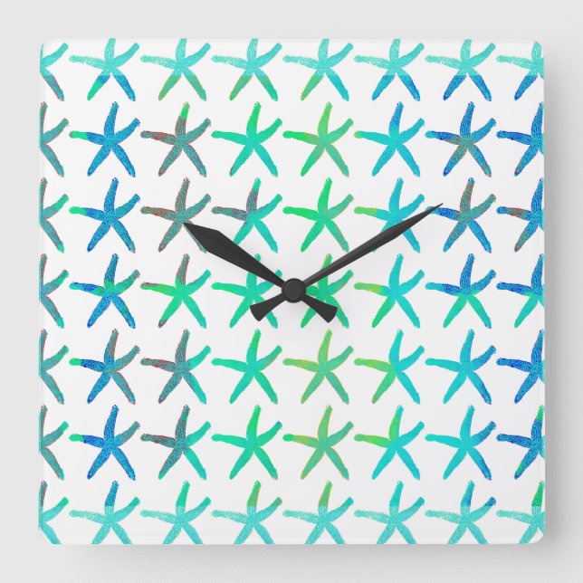 Reloj Cuadrado Playa costera de peces estelares Multicolor Verde  (Anverso)