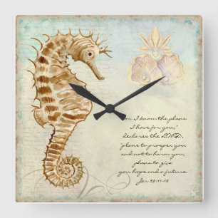 Reloj Cuadrado Playa costera del caballo de mar - escritura